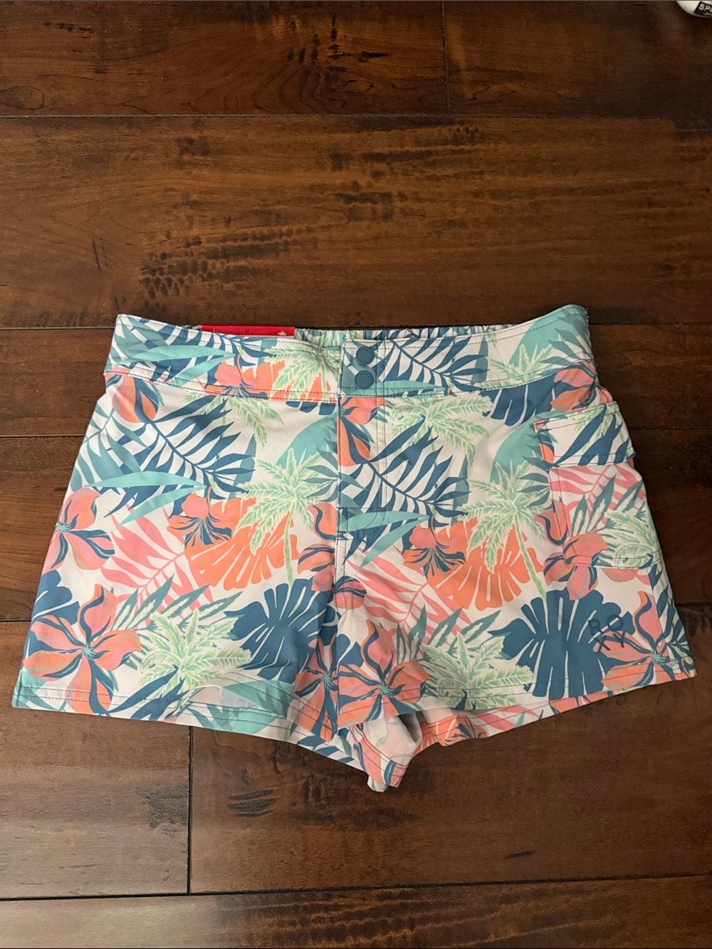 Roxy Tropical Print Women's Swim Shorts - Coral & Teal